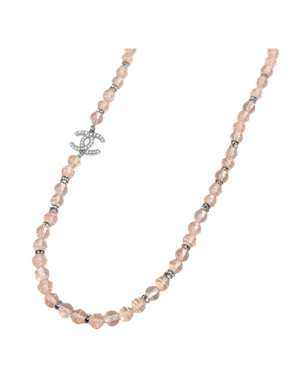 Chanel Necklace Silver Plated Rhinestone Pink